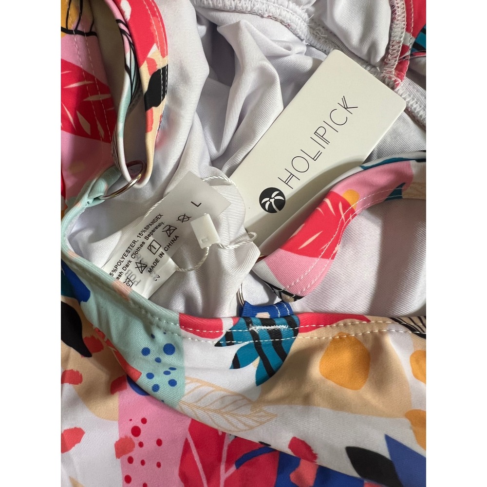 Holipick Womens Tropical Floral Ruffle One Piece Swimsuit Multicolor Size L NWT - Picture 7 of 8